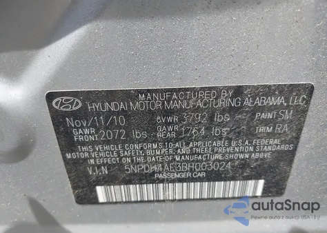 2011 Hyundai Elantra Gls from USA, damaged, VIN 5NPDH4AE3BH003024